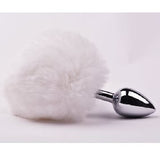 Small Size Metallic Anal Plug With Short White Colour Tail