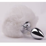 Small Size Metallic Anal Plug With Short White Colour Tail